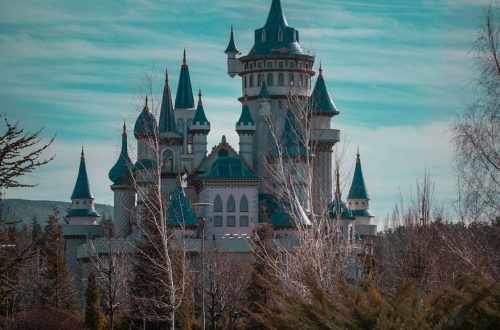 Enchanting fairytale castle amidst trees in Sazova Park, Eskişehir, Turkey.