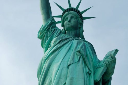 Close-up view of the iconic Statue of Liberty in New York, symbolizing freedom.