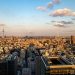 Aerial view of Tokyo cityscape with Tokyo Skytree tower during sunset.
